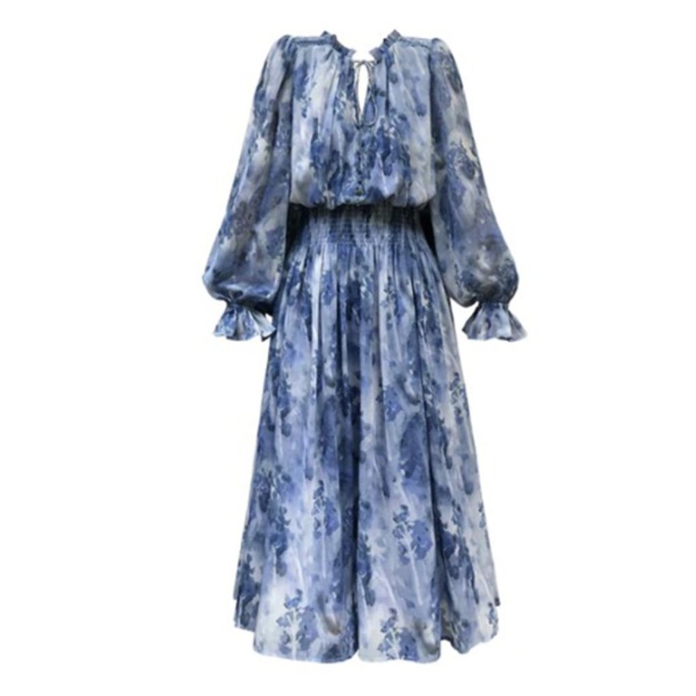 Blue Floral Summer Midi Dress